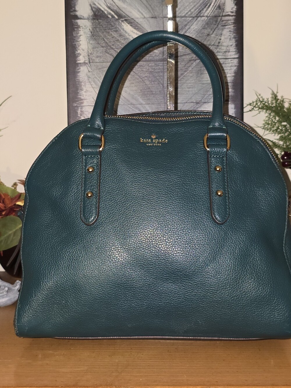 Kate Spade Vintage Reilly Larchmont Avenue satchel, dark teal pebbled leather.
